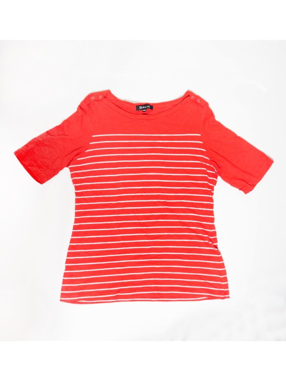Y2K Red & White Striped Mid-Sleeve Tee w/ Shoulder Button Detail, Preppy Coastal